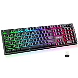 NPET K11 Wireless Gaming Keyboard RGB with Multimedia Keys - Long-Lasting Rechargeable Battery - Quick and Quiet Typing - Water Resistant Backlit Wireless Keyboard for PC PS5 PS4 Xbox One Mac - Black