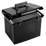 Pendaflex Portable File Box with File Rails, Hinged Lid with Double Latch Closure, Black, 3 Black Letter Size Hanging Folders Included (41742AMZ)