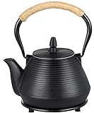 34oz Cast Iron Teapot, Perjoy Teapot, 1000 ml Tea Pot, Japanese Teapot with Trivet, Teapot with Infuser for Loose Tea, Tea Kettle with Infuser, Cast Iron Tea Kettle Stovetop Safe