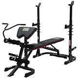 Signature Fitness Multifunctional Workout Station Adjustable Workout Bench with Squat Rack, Leg Extension, Preacher Curl, and Weight Storage, 800-Pound Capacity, M600