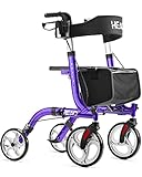 HEAO Rollator Walker for Seniors,10' Wheels Walker with Cup Holder,Padded Backrest and Compact Folding Design,Lightweight Mobility Walking Aid with Seat,Purple