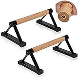 Airogym Pushup Bars, Wood Pushup Stands Wooden Parallettes, Heavy-Duty Sturdy Metal Non-Slip Base Exercise Home Workout Equipment, Push-Up Handles Stand Grip for Strength Training, Planks Calisthenics