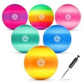 BALLFUN Rainbow Playground Balls - 8.5Inch, Dodge Balls for Kids and Adults, Kickballs Handballs for Indoor and Outdoor Schoolyard Games, Four Square Balls with Hand Pump