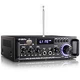Facmogu BT-298 Pro Bluetooth Receiver Audio Amplifier 2023 Upgraded Version Power Amplifier, Max 400Wx2 RMS 50Wx2 2 Channel HiFi Mini Amp Home Theater Stereo Receiver, Treble & Bass w/USB/RCA/MIC/FM