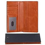 VISOUL Mens Billfold Long Checkbook Wallet Leather with RFID Blocking, Large Bifold Secretary Cash Wallet Tall with 12 Card Slots for Men (Black+Orange)