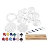 72PCS Solar System Model Foam Balls Kit Includes Mixed Sizes Polystyrene Craft Foam Bamboo Sticks Color Pigments Paint Tray Palettes Picture Plate Painting Brushes for School Science Projects