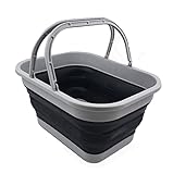 SAMMART 19L (5 Gallons) Collapsible Tub with Handle - Portable Outdoor Picnic Basket/Crater - Foldable Shopping Bag - Space Saving Storage Container (Grey/Slate Grey)
