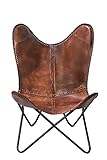 Classy Handmade Dark Brown Leather Butterfly Chair Living Room- Side Hand Stich Leather Chair-Handmade with Powder Coated Folding Black Iron Frame (Cover with Folding Frame)