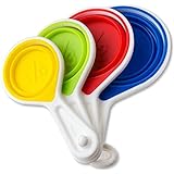 4 Pack Multi-Colored Collapsible Measuring Cups for Cooking and Baking, Engraved Easy to Read Metric/Us Markings for Liquids and Dry Measuring