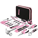 DEKO Pink Tool Set 110 Piece Household Tool Kit,Ladies Portable Tool Set with Easy Carrying Pouch, Perfect for DIY Projects, Home Maintenance