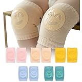 SooGree Baby Knee Pads (5 Pairs Smiley Style) For Crawling Toddler Leg Warms Non-slip Anti-Friction Elastic Cotton Socks For Crawling 6-24 Months Babies