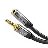 KabelDirekt – 6ft – Headphone Extension Lead Cable, 3.5mm connectors (aux Audio Cable, Male Jack Plug/Female Jack, Practically Unbreakable Metal casing, Perfect for Headphones, Black)