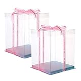 3 Layer Tall Transparent Cake Box 8' Bakery Carrier Packing with Lids, 2 Pack Clear Box for Wedding, Birthday, Anniversary Display Pack Box, Gradient Ramp Base