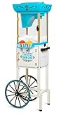 Nostalgia Snow Cone Shaved Ice Machine - Retro Cart Slushie Machine Makes 48 Icy Treats - Includes Metal Scoop, Storage Compartment, Wheels for Easy Mobility - White, Blue