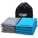 JMEXSUSS Weather Resistant Standard Corn Hole Bags, Set of 8 Regulation Professional Cornhole Bags for Tossing Game,Corn Hole Beans Bags with Tote Bag(Grey/Light Blue)