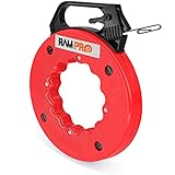Fish tape Wire Puller 50ft - Easy to use Cable Puller Tool with Double Loop Tip - Flexible Wire Fishing Tools for Walls and Electrical Conduit - 1/8 Steel Fish Tape Durable Housing - RamPro