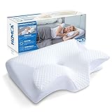 HOMCA Memory Foam Cervical Pillow, 2 in 1 Ergonomic Contour Orthopedic Pillow for Neck Pain, Contoured Support Pillows for Side Back Stomach Sleepers (White)