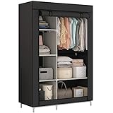 Calmootey Closet Storage Organizer,Portable Wardrobe with 6 Shelves and Clothes Rod,Non-Woven Fabric Cover with 4 Side Pockets,Black