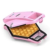 BELLA Bubble Waffle Maker for Hong Kong Style Breakfast Dessert 9' Waffles, Non-stick Iron Plates for Easy Cleaning and Food Release, Cone Rack Included, Pink