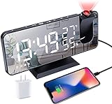 Hanaix Projection Alarm Clock for Bedrooms Ceiling, Alarm Clock Radio with USB Charger Port, Temperature & Humidity Display, 7.3” Large LED Display,12/24H,Snooze,Dual Loud Alarm Clock- 4 Dimmer