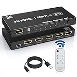 4K 120Hz HDMI Switch 8K HDMI 2.1 Splitter with Remote - 5 in 1 Out HDMI Hub for Multiple Inputs, HDMI Multiport Adapter Port Expander Switcher Supports 8K@60Hz/4K@120Hz for PS5 Xbox DVD Player TV PC
