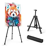 Art Painting Display Easel Stand - Portable Adjustable Aluminum Metal Tripod Artist Easel with Bag, Height from 17' to 66', Extra Sturdy for Table-Top/Floor Painting, Drawing, and Displaying, Black