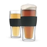Host Double Walled Insulated Beer Glasses - Freezable Pint Glass Set Keeps Drinks Cold, Tumbler for Iced Coffee, 16oz, Set of 2, Black