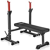 Bench Press, CANPA Olympic Weight Bench with Squat Rack Workout Bench Adjustable Barbell Rack Stand Strength Training Home Gym Multi-Function(Red)