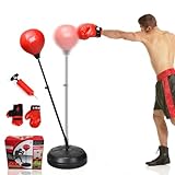 GYMAX Punching Bag for Adults & Teens, Boxing Equipment Set w/Height Adjustable Stand, Gloves & Pump, Free Standing Boxing Bag with Reflex Ball for Agility, Great Gift for Boys & Girls 8+ Years Old