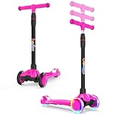 BELEEV Scooter for Kids Ages 3-12, 3 Wheel Kick Scooter for Toddlers Girls Boys, Adjustable Height, Lean to Steer, Light up Wheels, Extra-Wide Deck, Lightweight Push Scooter for Children (Pink)