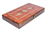 Backgammon Set Mosaic and Carved Design - Foldable Rosewood Board - Classic Board Game - Size 20,5'