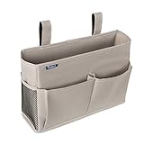 Surblue Bedside Caddy Hanging Bed Organizer Storage Bag Pocket for Bunk and Hospital Beds, College Dorm Rooms Baby Bed Rails, Camp 4 Pockets and 2 Hooks (Small, Gray)