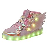 BFOEL Led Light Up Shoes for Kids High Top Wings Sneakers for Boys Girls Hip-Hop Dancing Shoes(10.5 Little Kid, Pink 27)