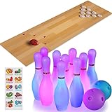 Wettarn Light up Kids Bowling Set, Includes 10 Classical White Pins 2 Balls and Bowling Lane Mat for Toddlers Toys Parent Child Indoor Outdoor Home Backyard Lawn Games