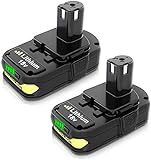 3.0Ah Replacement for Ryobi 18V Batteries Compatible with Ryobi 18V Lithium Battery P102 P103 P104 P105 P107 P108 P109 P190 P122 for 18 Volt Cordless Power Tools 2 Packs(Green)