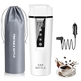 LINGYOKY Car Electric Kettle:12V/24V Portable Water Boiler Heated Travel Mug,Multiple Temperature Adjustable Coffee Tea Truck Cup with 304 Stainless Steel Dry Burn Protection & Handy Cup Bag