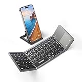 Samsers Foldable Bluetooth Keyboard with Touchpad Portable Wireless Keyboard with Stand Holder, Rechargeable Full Size Ultra Slim Pocket Folding Keyboard for Android Windows iOS Tablet & Laptop-Gray