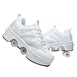 Roller Skate Shoes for Girls/Sneaker Skates with Retractable Wheels/Kick Roller Women Boy Kid, Grey-8.5US