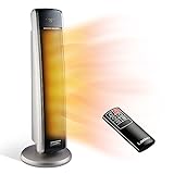 Lasko Oscillating Digital Ceramic Tower Heater for Large Rooms, with Adjustable Thermostat, Timer and Remote Control, 29 Inches, 1500W, Black, 5586