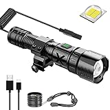 High Lumens Tactical Flashlight with Picatinny Rail Mount - 10000 Lumens Bright XHP70 USB Rechargeable Weapon Light for Outdoor and Pressure Switch Included, Zoomable,5 Modes, Waterproof
