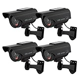 F FINDERS&CO Solar Fake Security Camera, Bullet Dummy Security Camera Surveillance System with Realistic Red Flashing Lights Indoor Outdoor for Home and Business (4, Black)