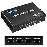 KELIIYO HDMI Splitter 1 in 4 Out V1.4b Powered HDMI Video Splitter with AC Adaptor Duplicate/Mirror Screen Monitor Supports Ultra HD 1080P 2K x4K@30Hz and 3D Resolutions (1 Input to 4 Outputs)