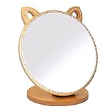 Louphee Vanity Makeup Mirror with Crystal Rhinestone Girls Desk/Tabletop Mirror Cute cat Shape for Counter top in Bedroom/Bathroom (6.7')