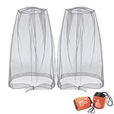 Benvo Mosquito Head Net Mesh, Face Neck Fly Netting Hood from Bugs Gnats Noseeums Screen Net for Any Outdoor Lover- with Carry Bags Fits Most Sizes of Hats Caps (2pcs, Grey, Updated Big Net)