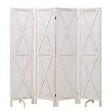 ECOMEX 4 Panel Room Divider, 5.8 Ft Tall Folding Privacy Screens Room Divider, Wood Room Screen Divider Freestanding, Room Separator Temporary Wall Divider, Warm White