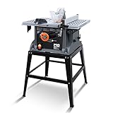 Table Saw 10 inch, Prostormer 15A Multifunctional Saw with Stand 45º -90º Blade Angle and about 5000RPM No-Load Speed for Woodworking