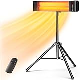 VAGKRI Outdoor Heaters, 1s Heating Electric Infrared Patio Heaters with Remote, 12H Timer, 3 Heat Levels, IP65 Waterproof, Electric Wall Heaters with Tripod Stand for Home, Office, Patio and Garage