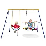 Costzon 660lbs Metal Swing Sets for Backyard, Heavy Duty Full Steel Swing Frame with 2 Swing Set, A-Frame Swing Stand w/Ground Stakes, Adjustable Ropes, Great Gift for Indoor Outdoor Kids and Adults