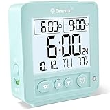 Geevon Small Atomic Travel Alarm Clock with Auto/8s Backlight, 2 Alarm Clocks, Temperature, Increasing Beep Sounds Digital Atomic Travel Clock Battery Operated for Bedroom, Bedside(Mint)