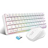 Snpurdiri 2.4G Wireless Gaming Keyboard and Mouse Combo, Include Small 60% Merchanical Feel Ergonomic Design Mini Wireless Mouse(White)